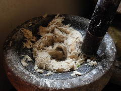 Pounding the pulp of the arrowroot