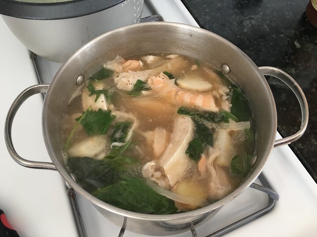 sinigang na salmon with spinach