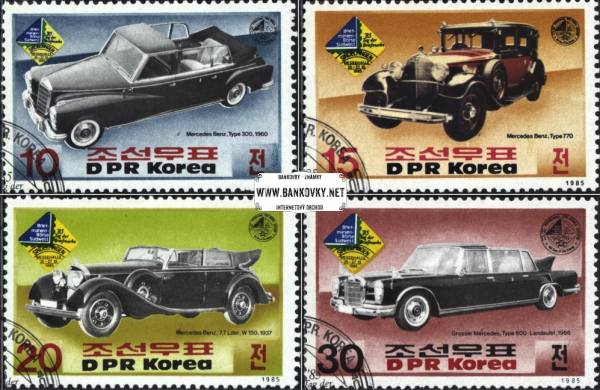Známky Severná Kórea 1985 Autá Mercedes, razítkovaná séria