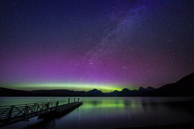 Northern Lights and Milky Way over Lake McDonald, Glacier National Park, Montana