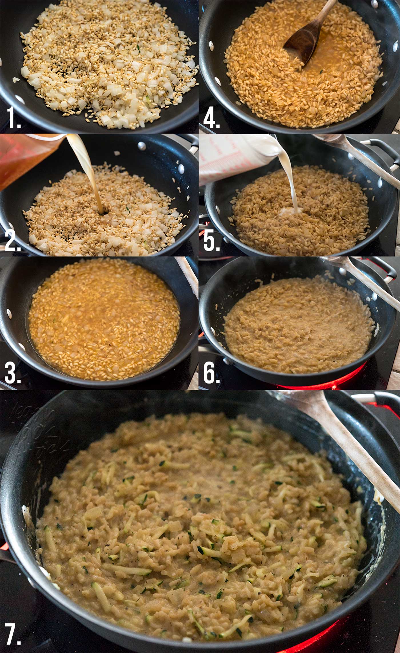 image collage of steps to make risotto