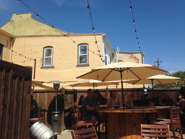 we sat outside on patio at tecumseh brewing company