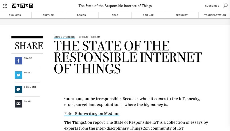 Bruce Sterling featured our report on WIRED