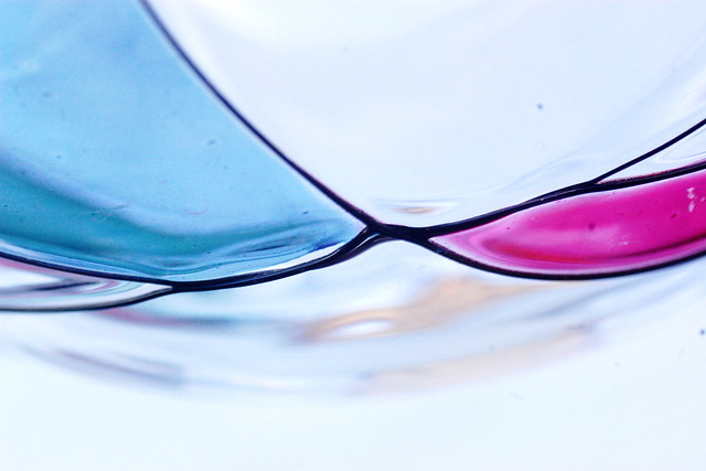 Clear, blue and pink glass, twisted together