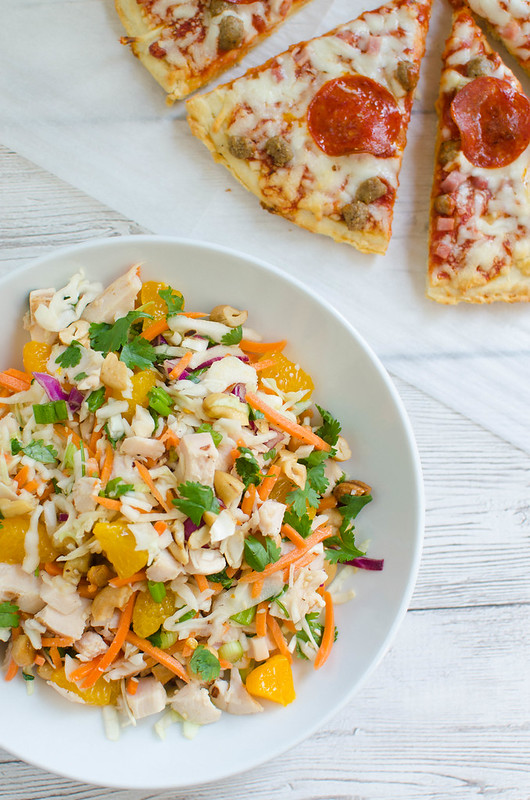 Cashew Chicken Chopped Salad - chicken, veggies, mandarin oranges, and cashews tossed in a sweet and sour dressing! My kids LOVE this salad!