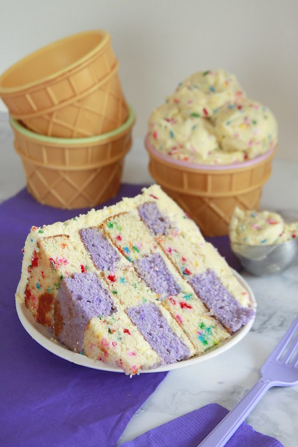 Checkerboard Cake with Cake Batter Frosting