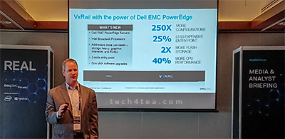 James McCready expounding the virtues of Hyper-Converged Infrastructure, in a brief to media and analysts during Dell EMC Forum 2017 in Singapore. McCready is the VP of Converged Platforms & Solutions Division for APJ, Dell EMC.