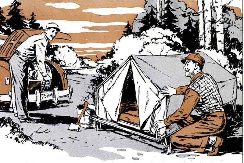Combination BED-TENT fits on car top (1952) - Popular Mechanics, March 1952
