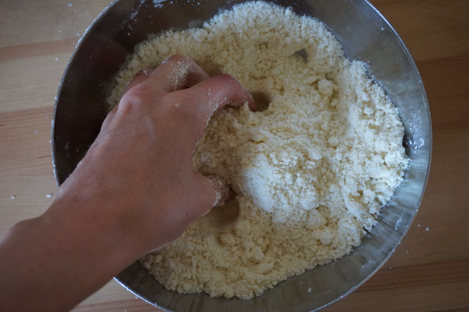 Flour and butter mixed to a breadcrump-like texture | gluten free blueberry pumpkin muffins making process