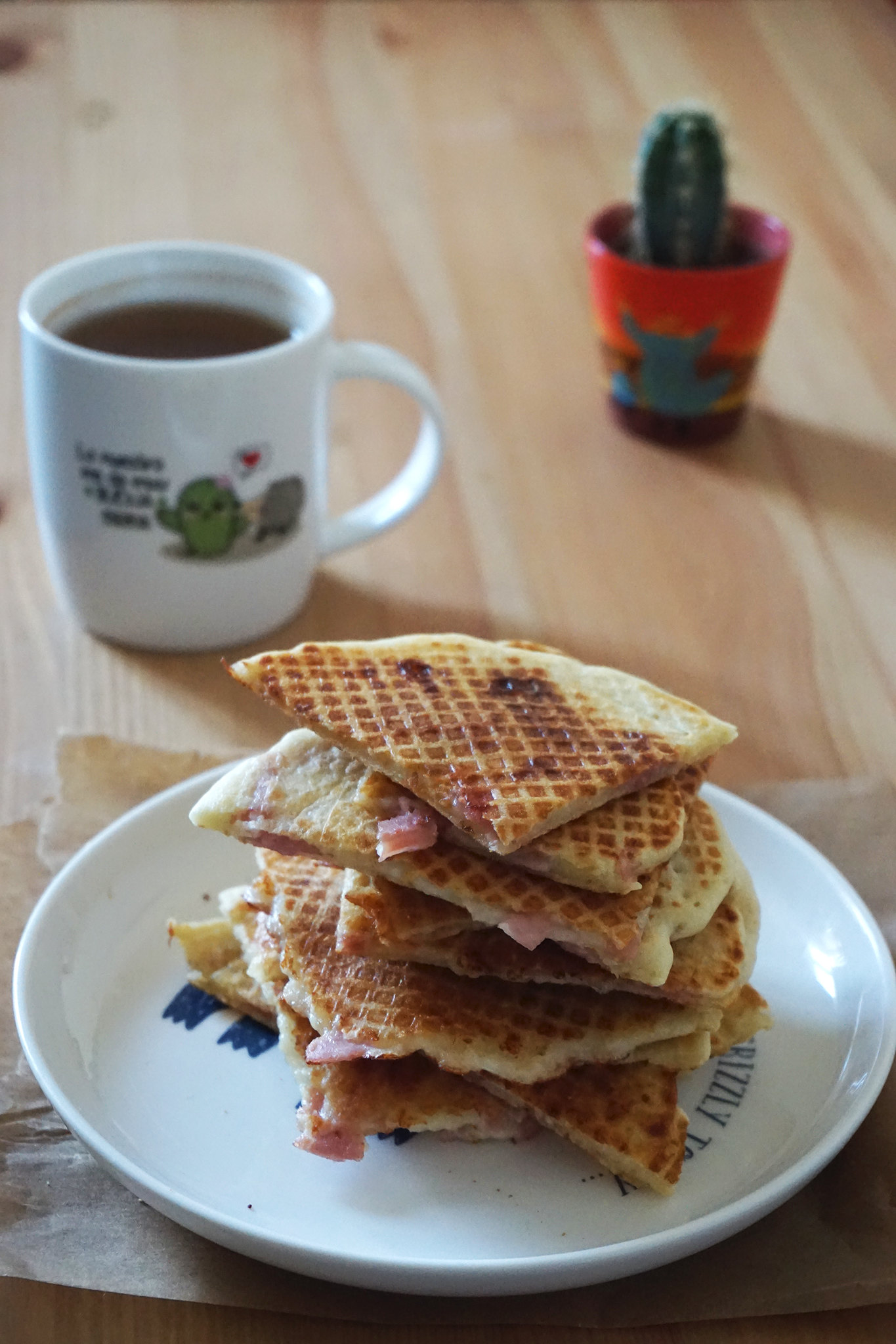 Gluten free waffle toasties quesadillas things with ham and cheese filling