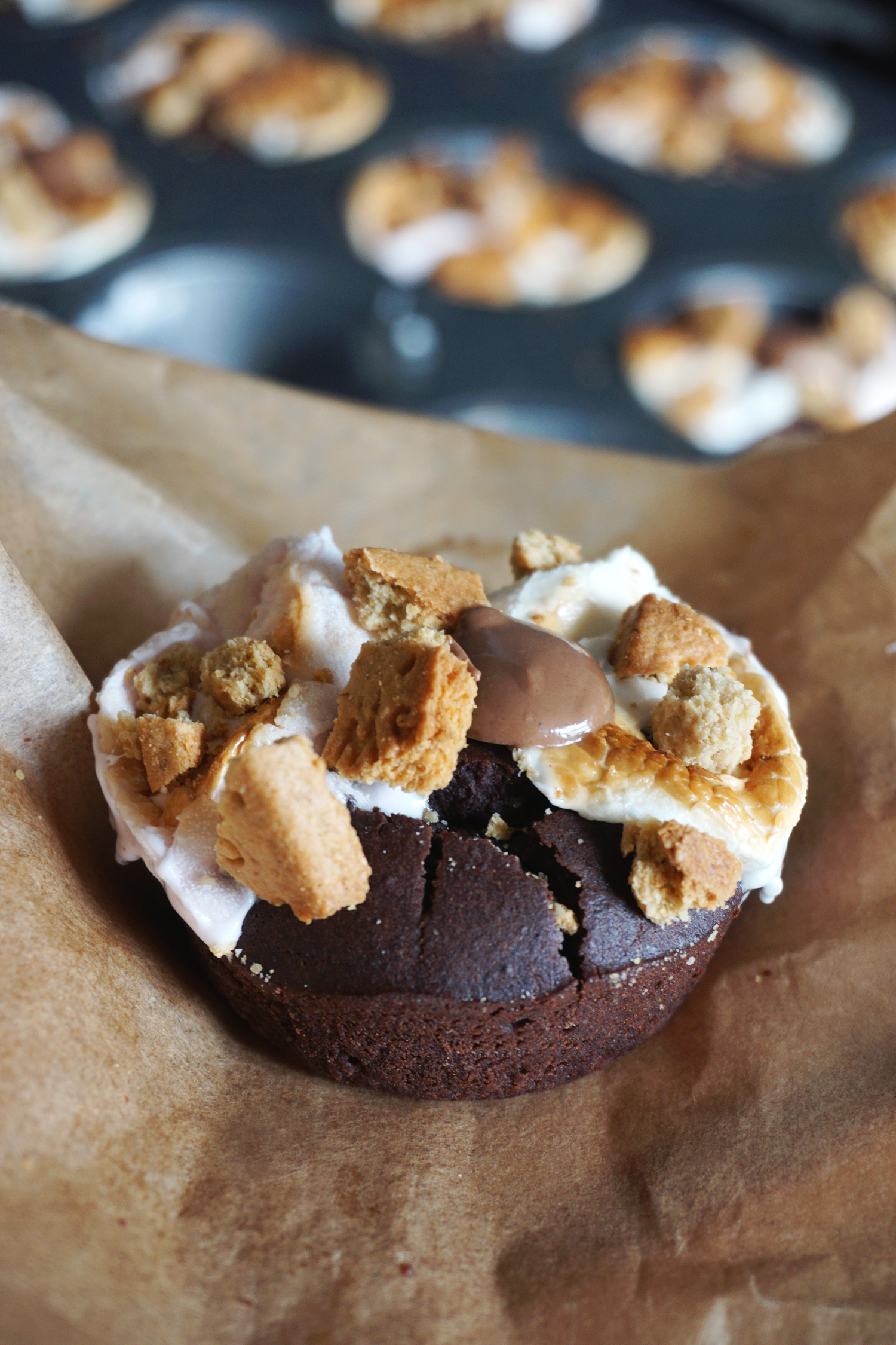 Healthy gluten free black bean brownies with s'mores on top