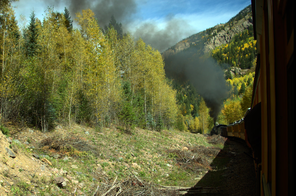 Animas River Canyon, about 9 1/4 miles out from arrival in Silverton; A day trip on the Durango and Silverton Narrow Gauge Railroad, Colorado, September 28, 2015 (Pentax K3-II)