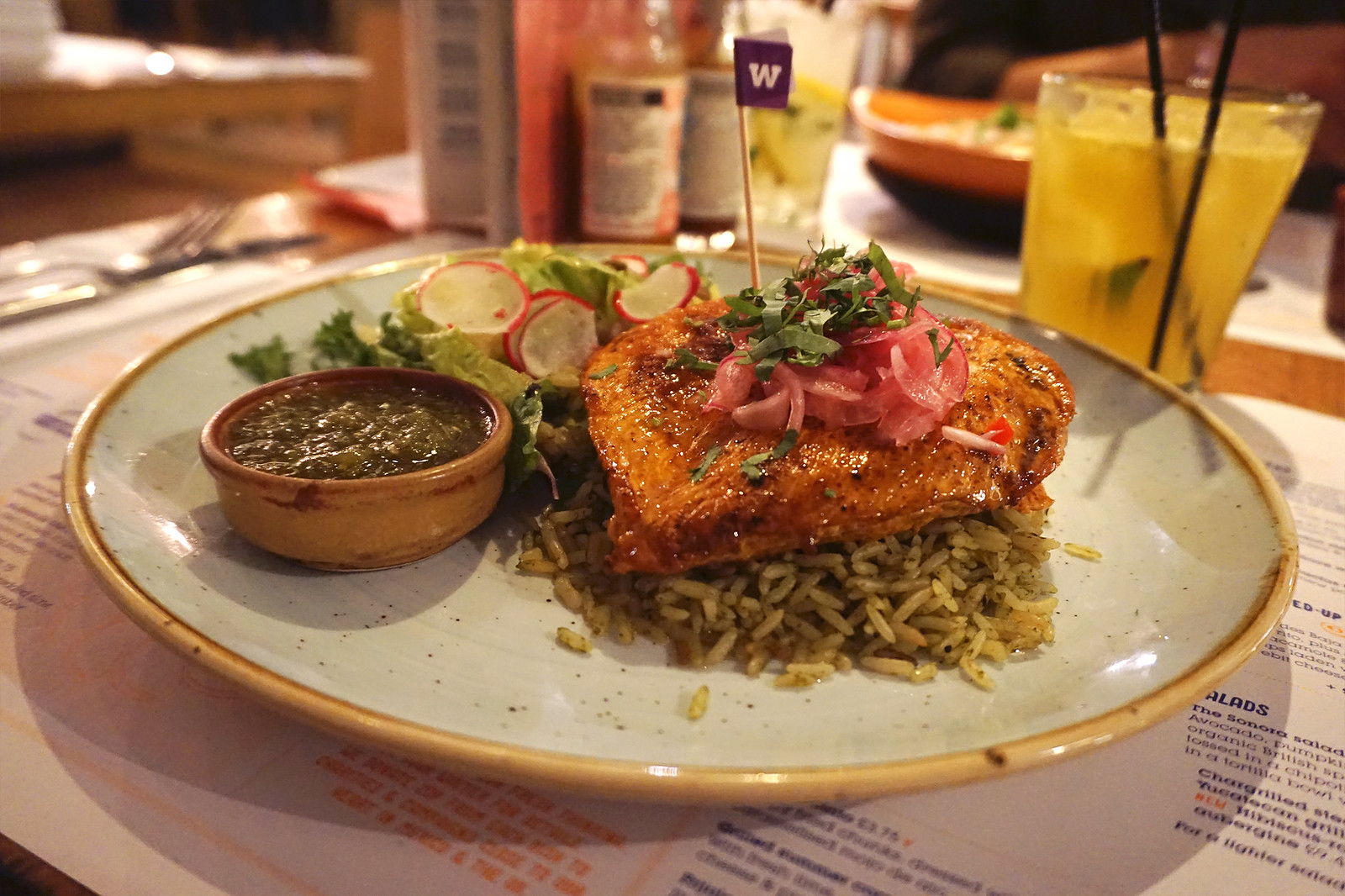Yucatan grilled chicken with rice, salad and salsa verde from Wahaca | Gluten Free Mexican Food | London + UK