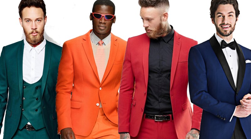 men in different colored suits