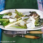 Barbecued Little Gems and spring onions with goat’s cheese