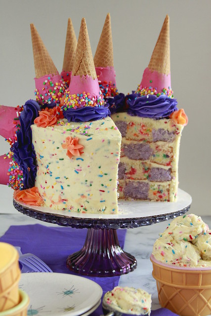 Checkerboard Cake with Cake Batter Frosting