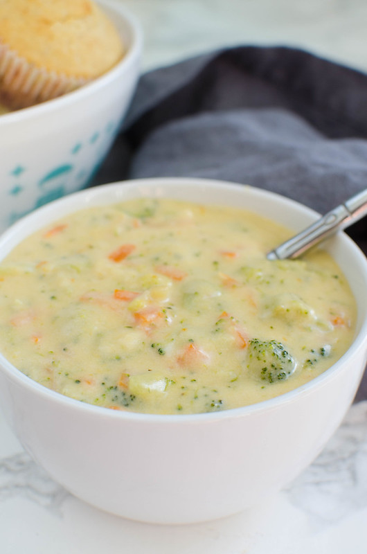 Broccoli Cheddar Soup - easy kid-friendly soup! A creamy soup with broccoli, carrots, and cheddar cheese!