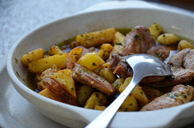 Pork with chestnuts and roasted pineapple, JJs, Portagem, Portugal