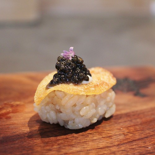 Robin SF - Smoked caviar, potato chip with aioli and chai blossom
