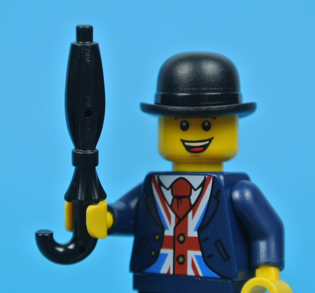 Lego British UK Minifig x 1 Union Jack Waistcoat Bowler Hat Umbrella England Fig 