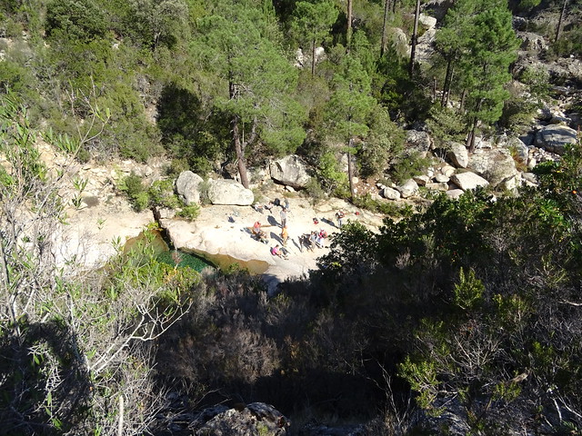 Remontée au Chemin du Carciara : vue du groupe encore aux vasques de la confluence Carciara/Peralzone