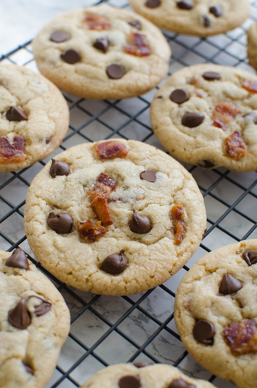 Candied Bacon Chocolate Chip Cookies - the perfect sweet and salty cookie! Bacon is quickly candied in the oven and then added to the best chocolate chip cookies recipe!