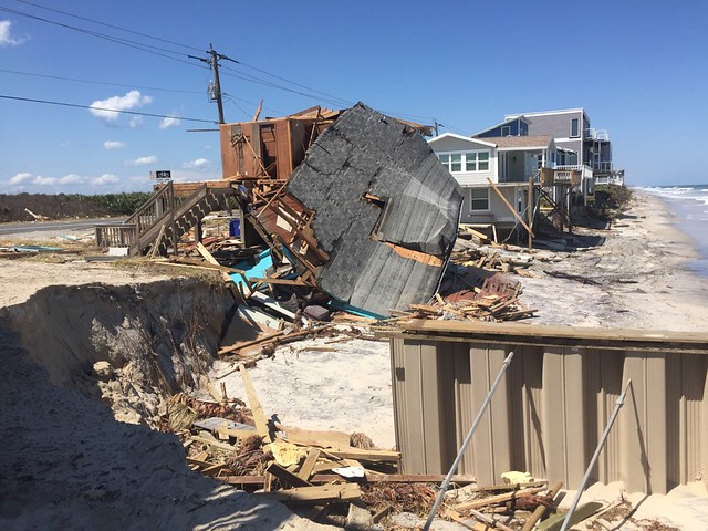 Houses damaged by a hurricane.