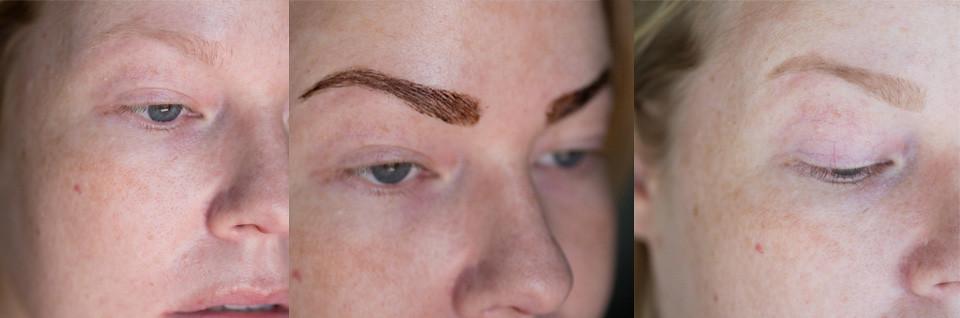 maybelline tattoo brow peel-off tint in use