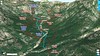 Photo aérienne 3D du secteur Figa Bona - Carciara en aval de la brèche du Carciara d'Aragali avec les tracés des différents chemins