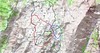 Carte du plateau Sud du Cuscionu avec trois itinéraires en boucle depuis Bucchinera (noir, rouge, vert) et des variantes possibles autour (bleu)