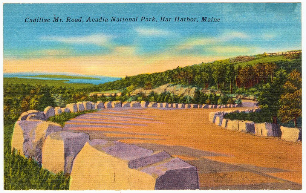 Cadillac Mt. Road, Acadia National Park, Bar Harbor, Maine (vintage postcard)