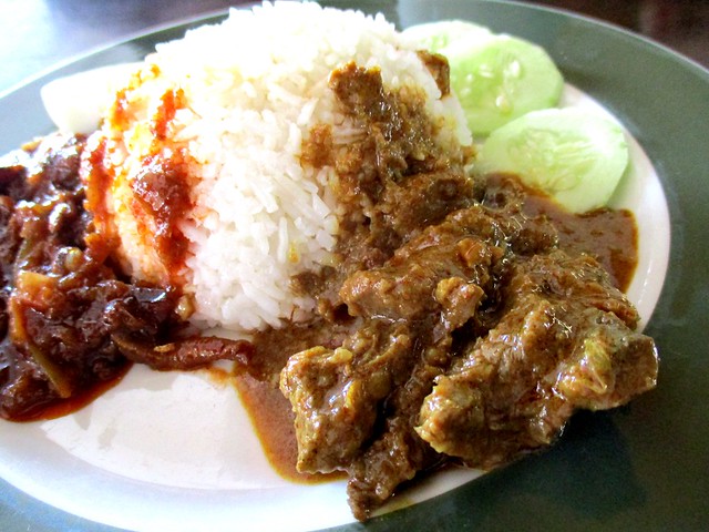 Colourful Cafe nasi lemak with curry beef