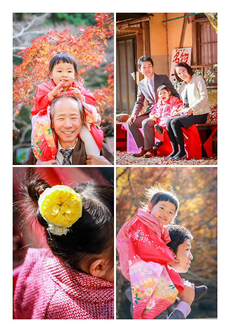 岩屋堂（愛知県瀬戸市）で七五三写真のロケーション撮影　モミジ・紅葉を背景に家族写真　