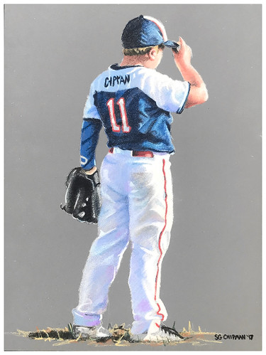 Colored pencil portrait of my son in his baseball uniform entitled Eleven