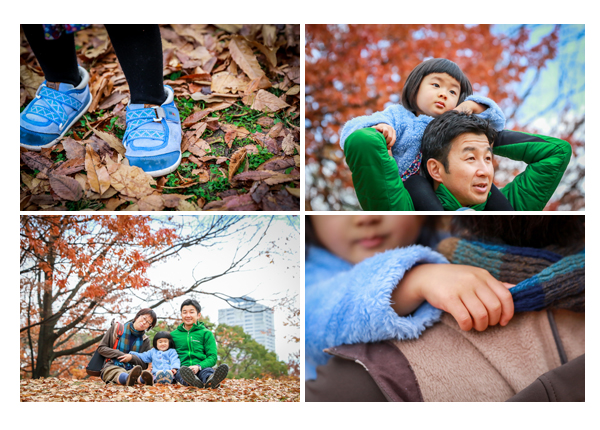 出張カメラマンが撮る家族写真　秋の公園／屋外（愛知県名古屋市）　紅葉と一緒に撮る自然な写真　服装もカジュアル！