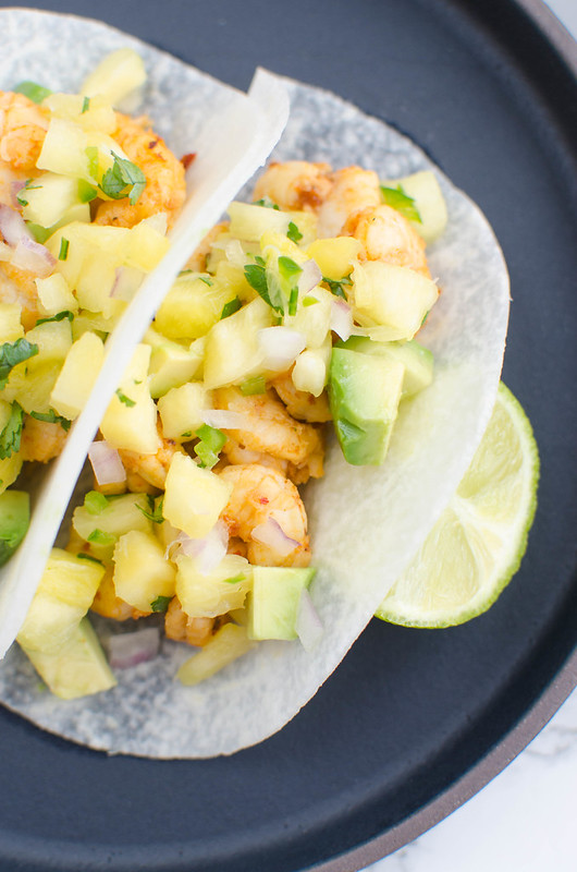 Chipotle Shrimp Jicama Tacos with Pineapple Salsa - low carb shrimp tacos that will get rid of any shrimp taco craving! Only 8 calories in the jicama tortilla! 