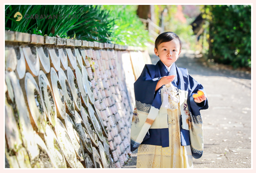 七五三はいつがいい？　11月15日を過ぎてからがオススメです！　3才の男の子　深川神社と窯垣の小径（愛知県瀬戸市）でロケーション撮影