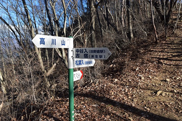 高川山分岐点の標識
