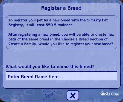 The Sims 2 Pets Register a Breed
