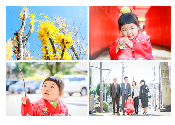 ３才の女の子の七五三参り写真の出張撮影／深川神社（愛知県瀬戸市）　自然なスタイル　赤い着物