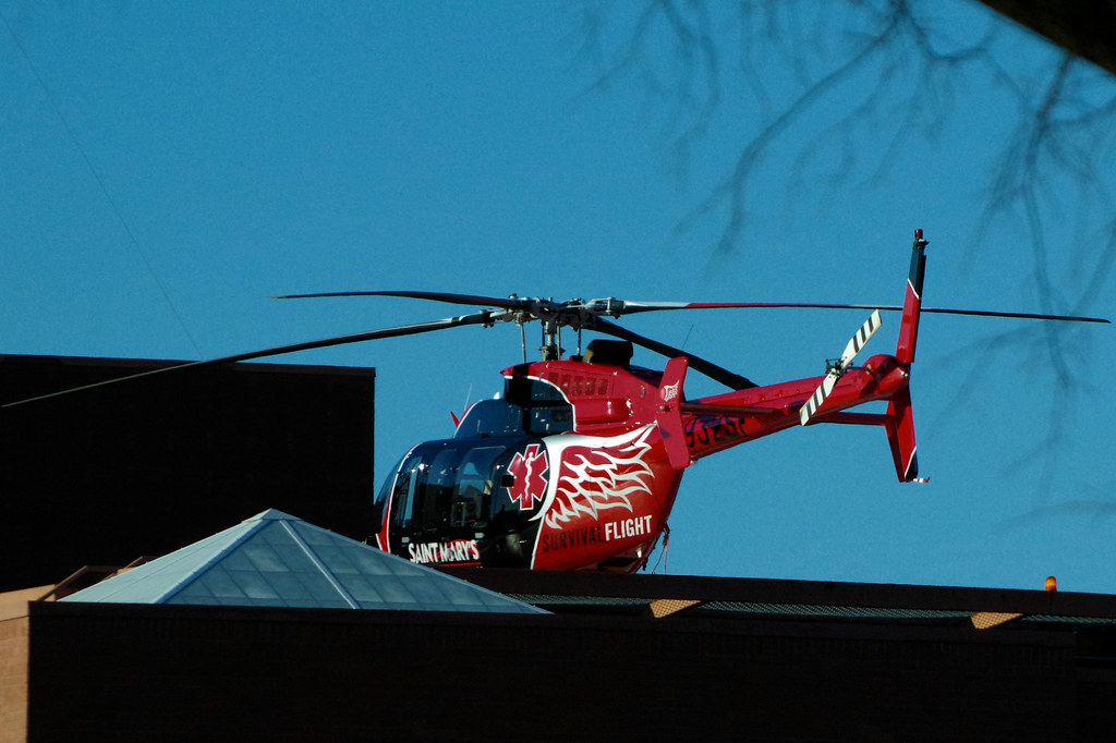 Today’s photo: Helicopter on rooftop pad – St. Mary’s Survival Flight, Russellville, Arkansas. January 24, 2018 (Pentax K-3 II)