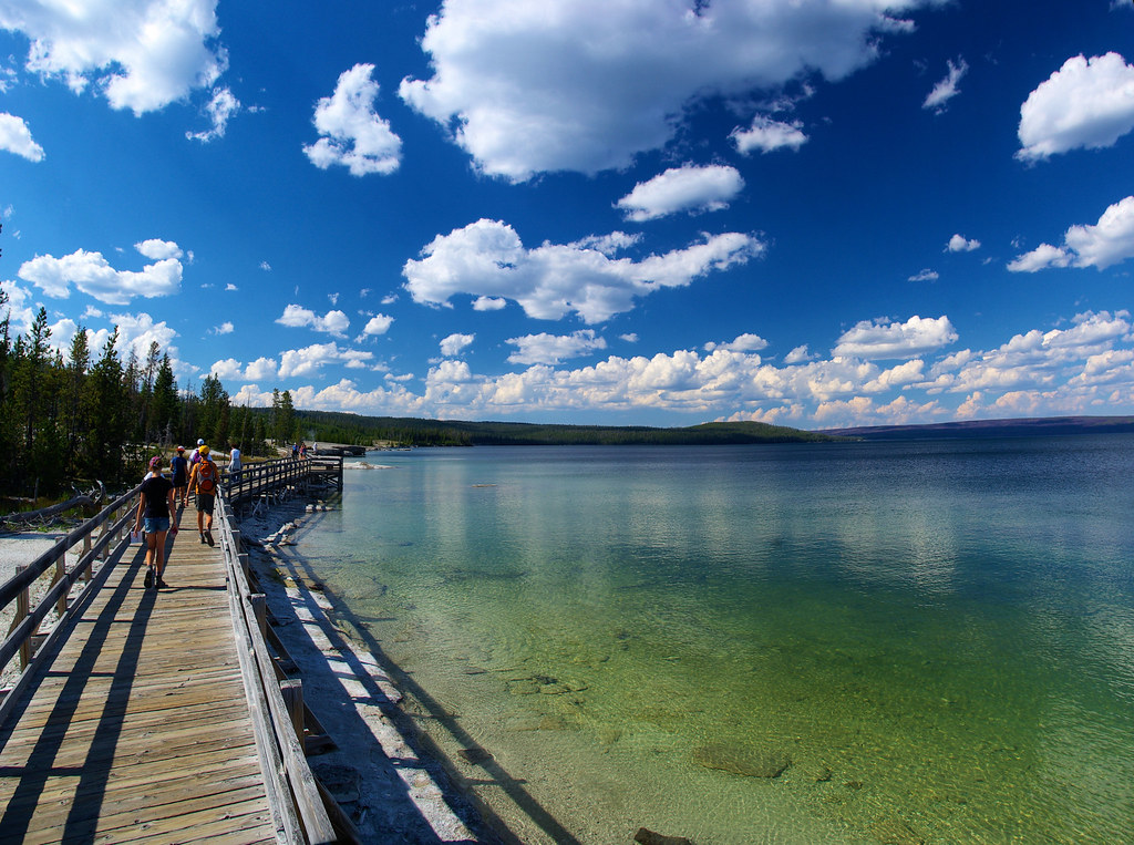 Boardwalk along Yellowstone Lake, West Thumb Geyser Basin, Yellowstone National Park, Wyoming, August 4, 2010 (composite of 3 Pentax K10D photos using Autostitch)