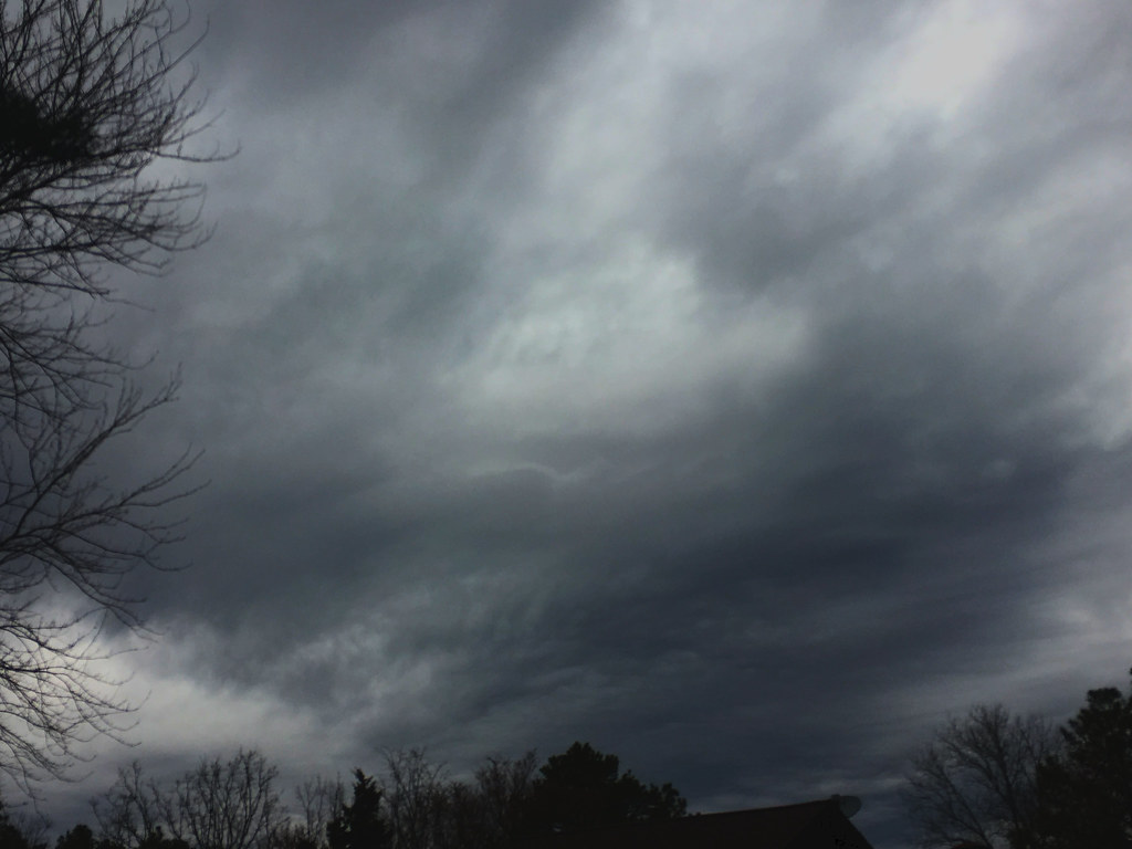 Return of clouds, more rain expected, west-central Arkansas, February 27, 2018 (Apple iPhone 6s)