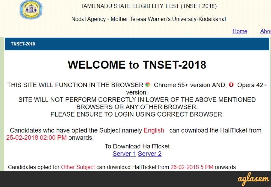 TNSET 2018 Hall Ticket