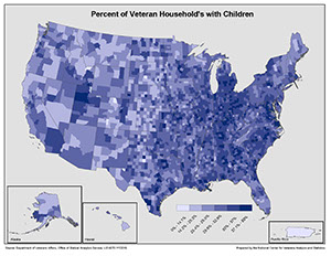 Graphic map of percent of veteran households with children