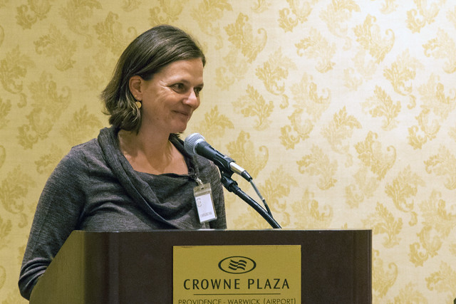 Caroline Pam, co-owner of Kitchen Garden Farm, speaking at the biennial Rhode Island Women in Agriculture Conference