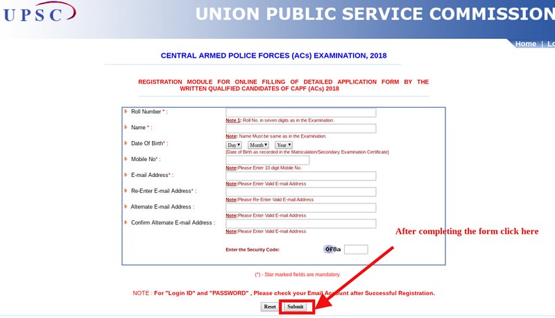 UPSC CAPF 2018 Detailed Application Form (DAF) 