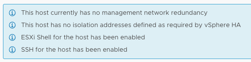 This host has no isolation addresses defined as required by vSphere HA