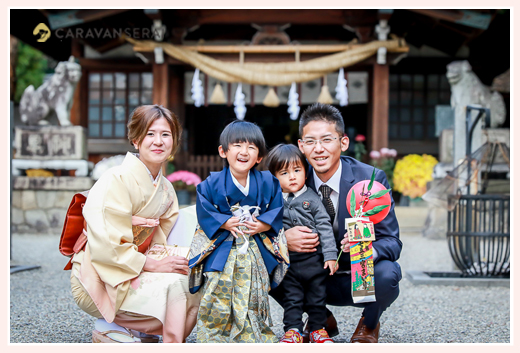 知立神社で七五三　家族写真　愛知県知立市