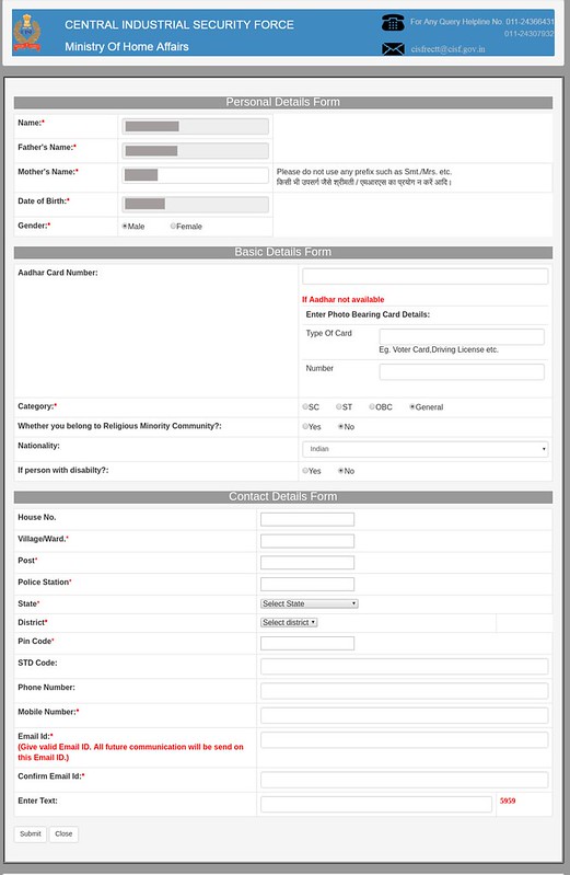 CISF Main Registration Form